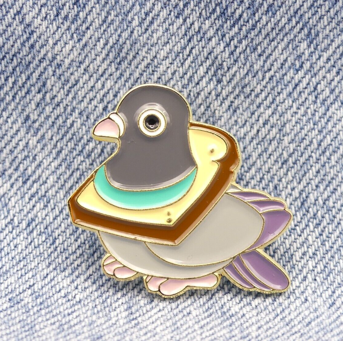 Fat Pigeon Eating Bread Enamel Pin