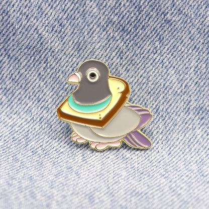 Fat Pigeon Eating Bread Enamel Pin