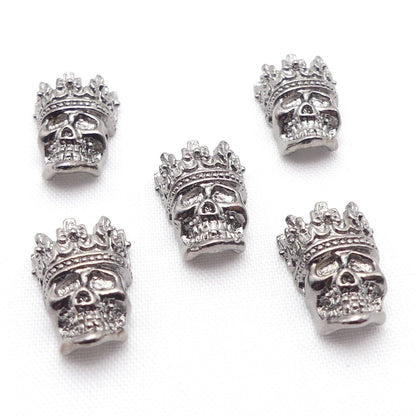 5 Skull With Crown Gunmetal Spacer Beads