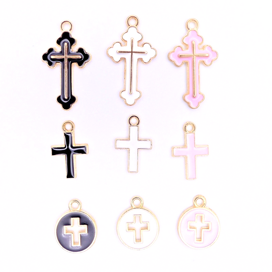 9 Mixed Enamel Cross Charms