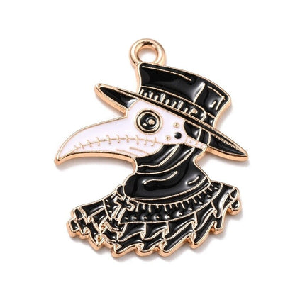 5 Plague Doctor Enamel Charms Raven Crow Steampunk Goth Charms