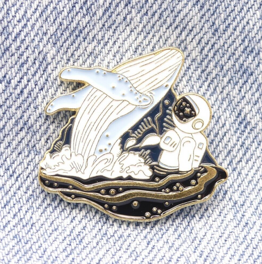 Whale and Space Man Enamel Pin Badge.