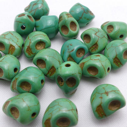 20 Green Skull Beads 14mm x 12mm Synthetic Turquoise