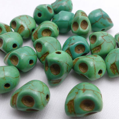 20 Green Skull Beads 14mm x 12mm Synthetic Turquoise