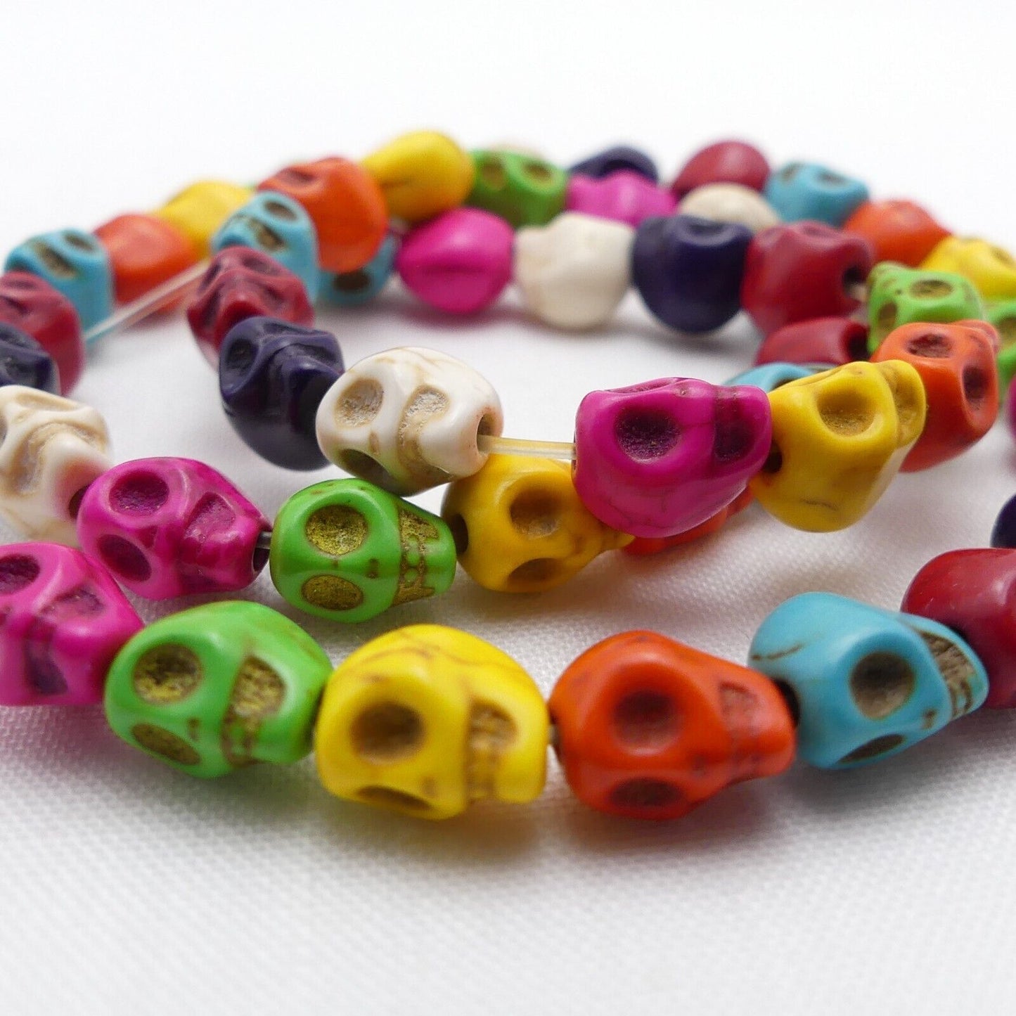 48 Skull Beads Synthetic Turquoise Random Mixed Colours 8mm x 6mm