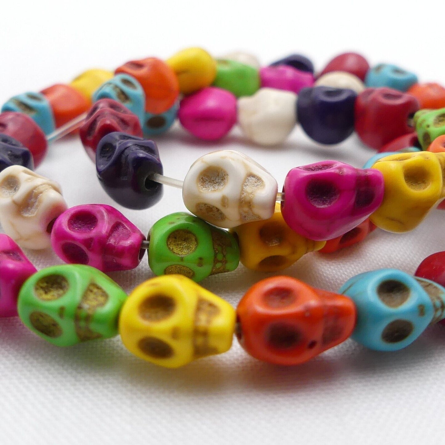 48 Skull Beads Synthetic Turquoise Random Mixed Colours 8mm x 6mm