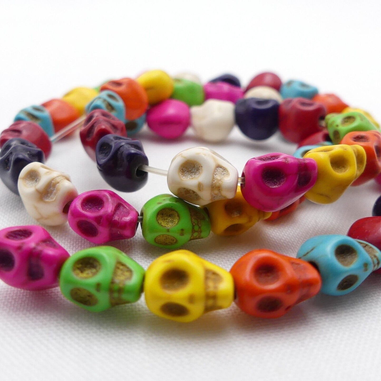 48 Skull Beads Synthetic Turquoise Random Mixed Colours 8mm x 6mm