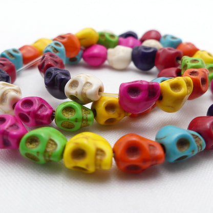 48 Skull Beads Synthetic Turquoise Random Mixed Colours 8mm x 6mm