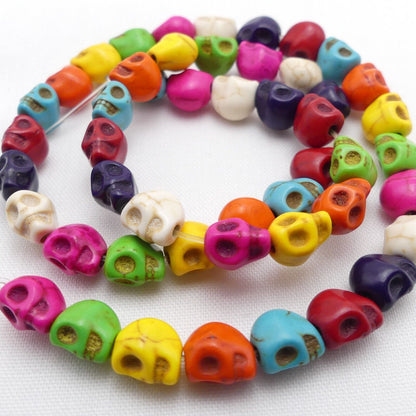 48 Skull Beads Synthetic Turquoise Random Mixed Colours 8mm x 6mm