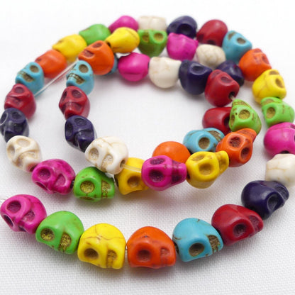 48 Skull Beads Synthetic Turquoise Random Mixed Colours 8mm x 6mm