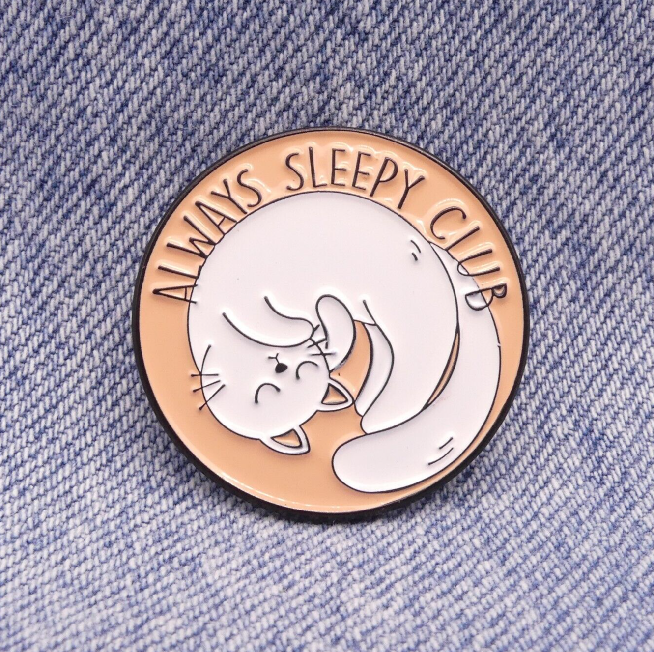 "Always Sleepy Club" Cute Cat Enamel Pin Badge