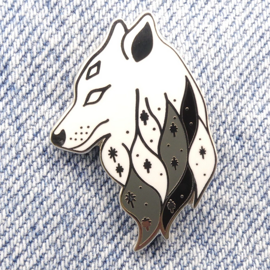 White Wolf Enamel Pin Badge, White silver grey black Collectable Wolf Pin Brooch