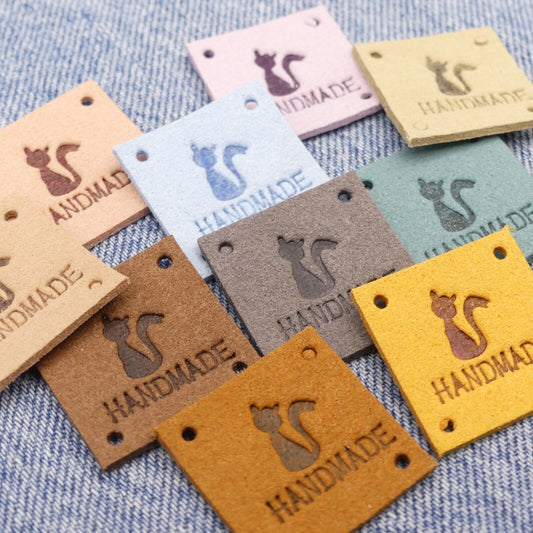 10 Sew On Cat Handmade PU Artificial Leather Labels, Craft sew On Labels