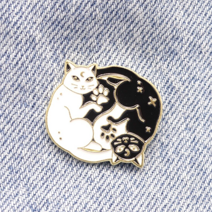 Cat Ying And Yang Enamel Pin Badge