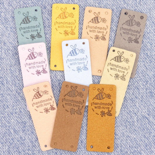 Bee Faux Leather Labels Made With Love Sewing, Knitting, Crochet Handmade Labels