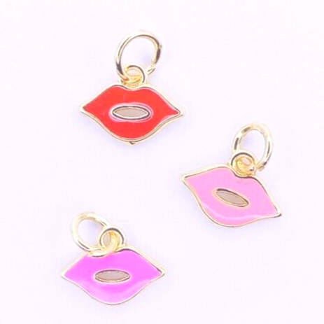 3 Gold Plated Small Lip Enamel Charms