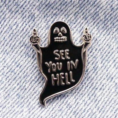 See You In Hell Ghost Enamel Pin Badge Brooch Bag Clothing Accessories