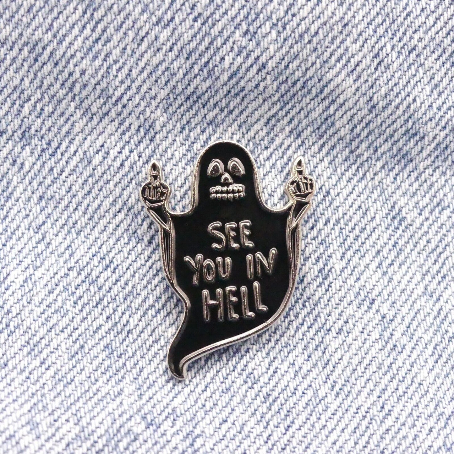 See You In Hell Ghost Enamel Pin Badge Brooch Bag Clothing Accessories