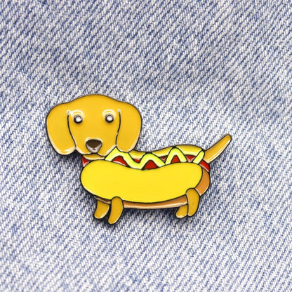 Cute Dachshund Hot Dog Enamel Pin Badge