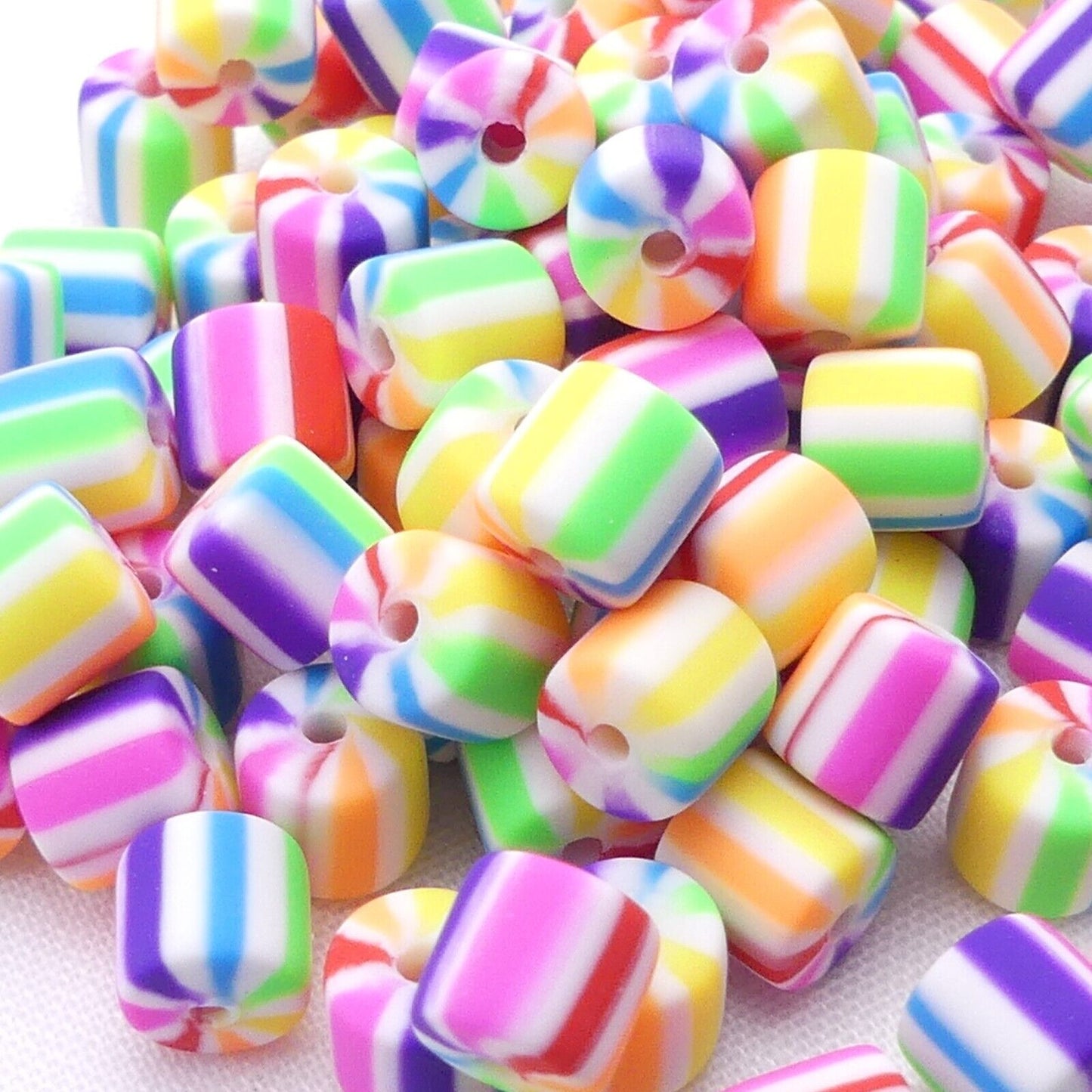 100 Rainbow Polymer Clay Barrel Beads