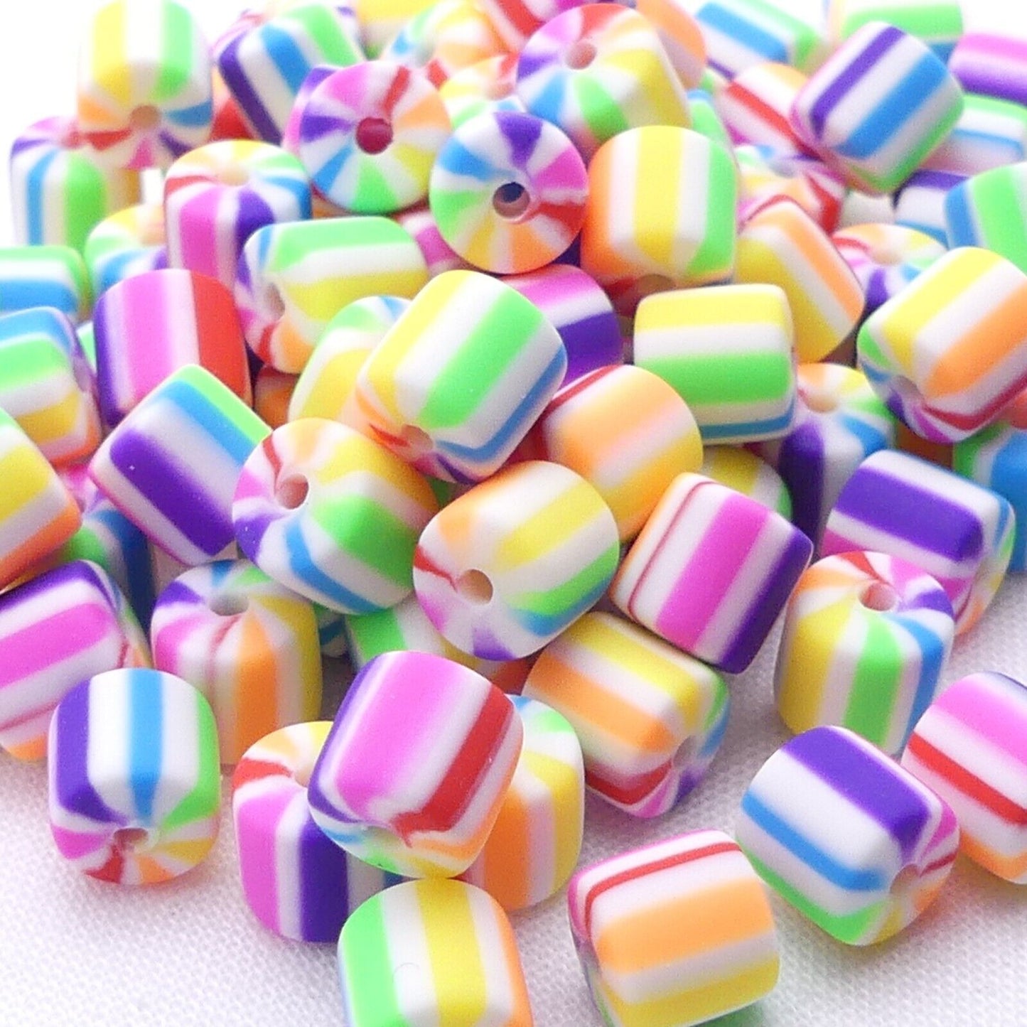 100 Rainbow Polymer Clay Barrel Beads