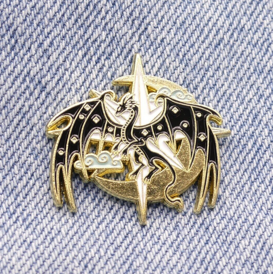 Dragon Moon And Star Enamel Pin Badge, Collectable Dragon Enamel Pin Badge