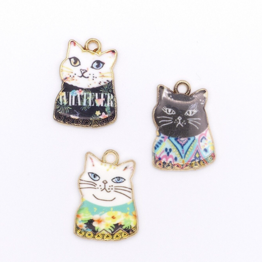 3 Mixed Enamel Cat Charms  Jewellery Making Enamel cat Charms