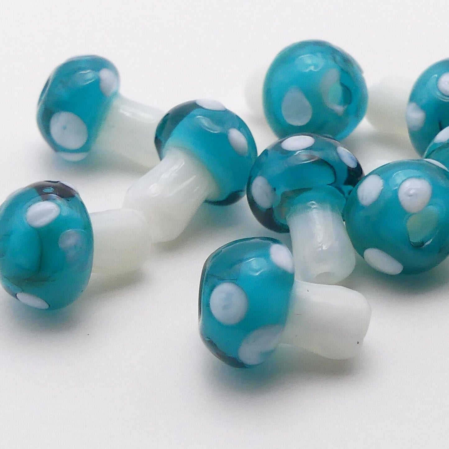 10 Turquoise Handmade Glass Mushroom Beads