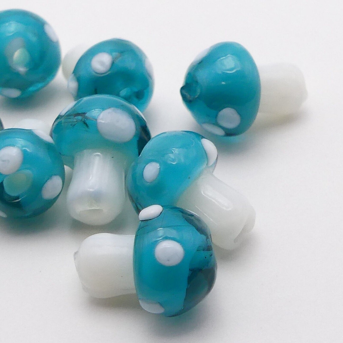 10 Turquoise Handmade Glass Mushroom Beads