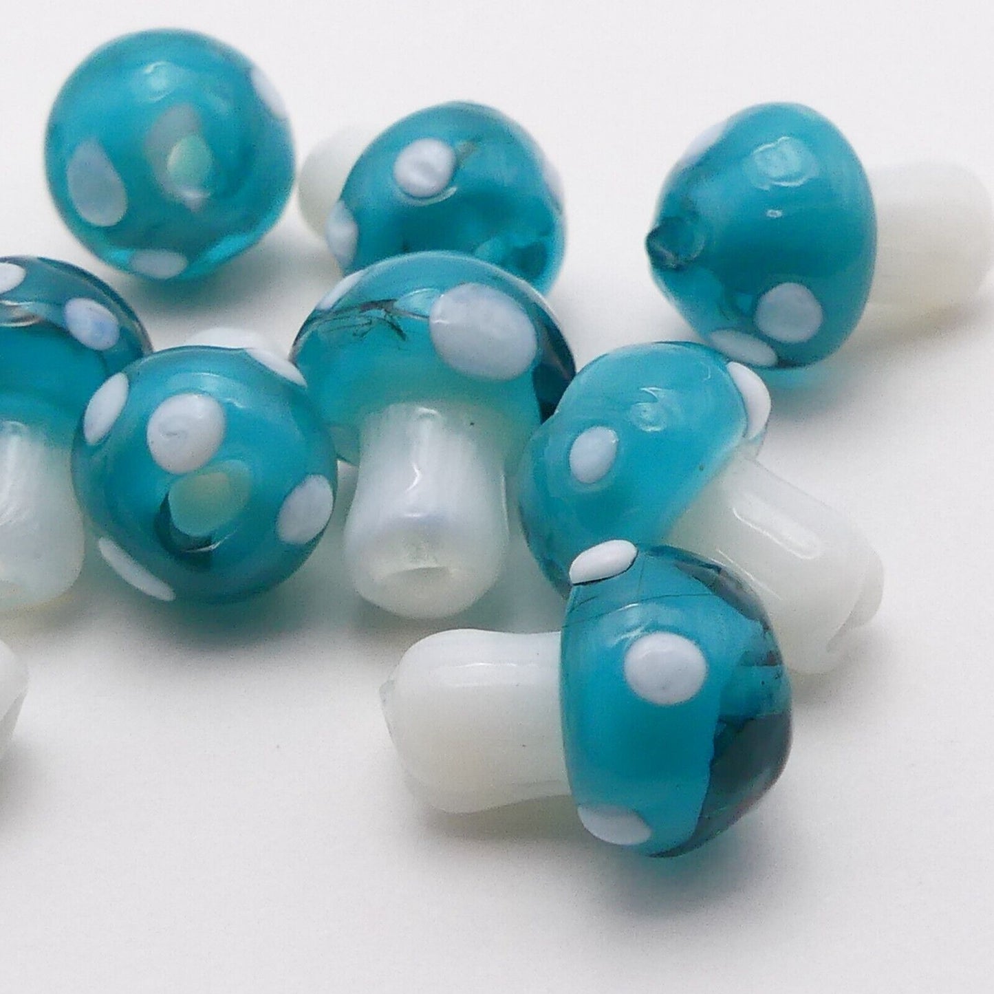 10 Turquoise Handmade Glass Mushroom Beads