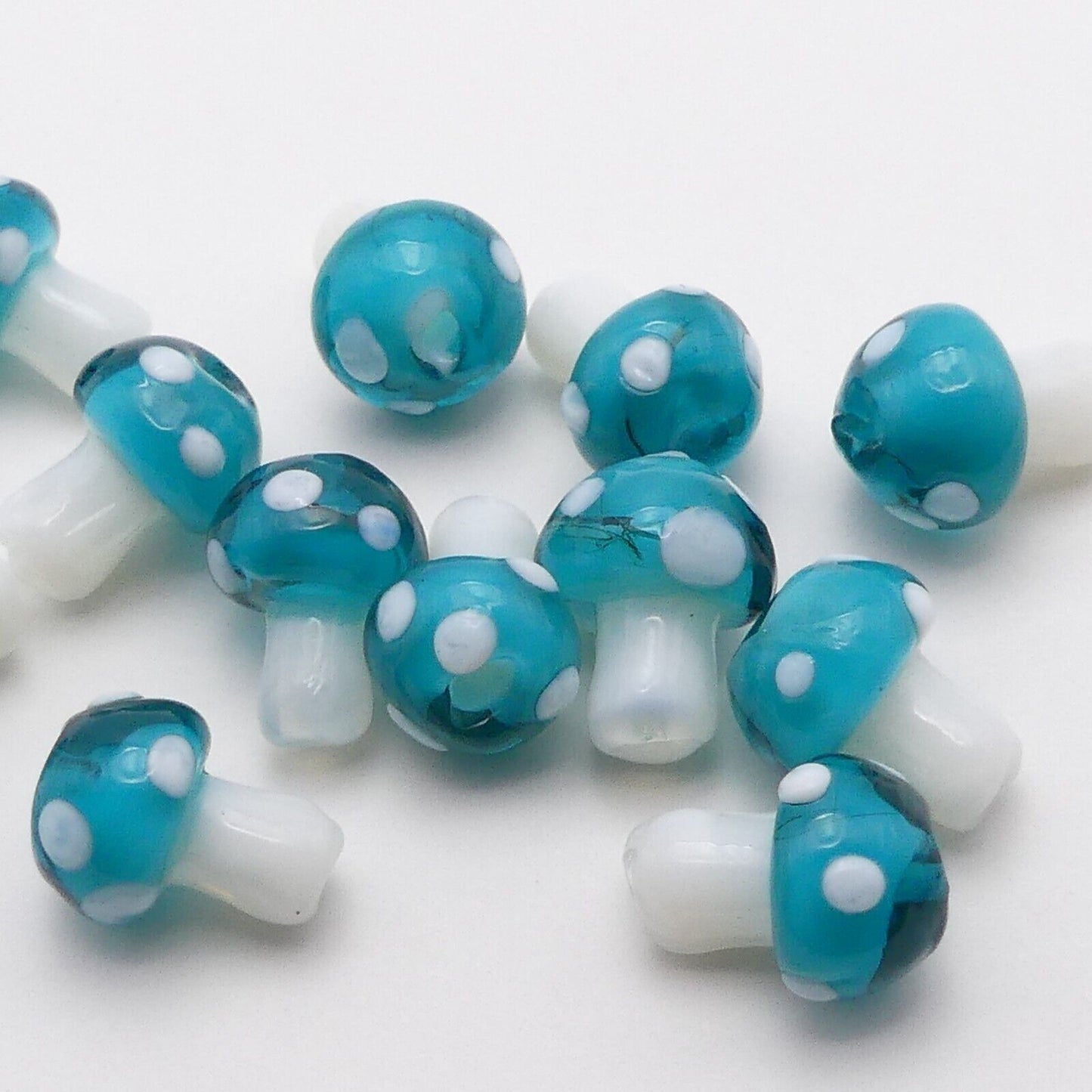 10 Turquoise Handmade Glass Mushroom Beads