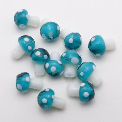 10 Turquoise Handmade Glass Mushroom Beads