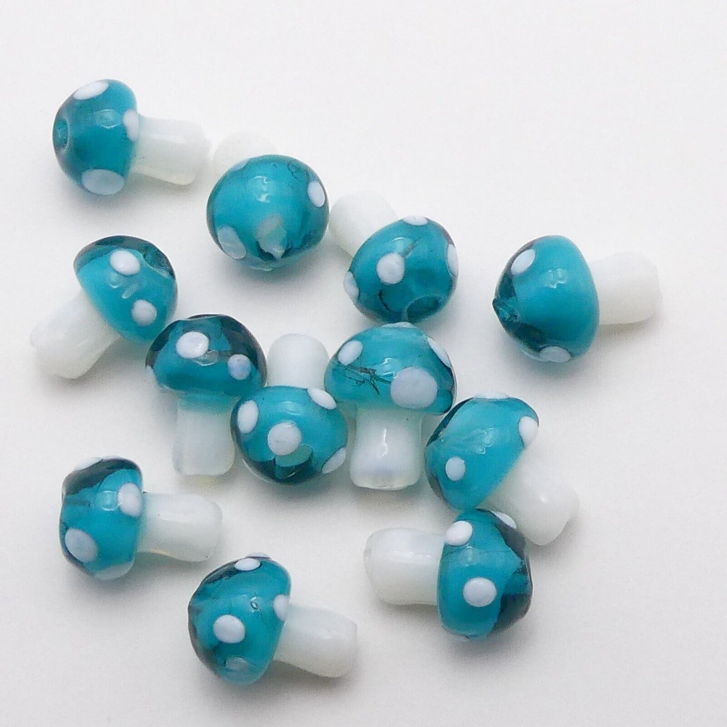 10 Turquoise Handmade Glass Mushroom Beads