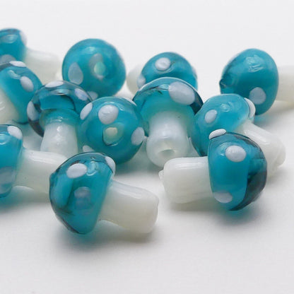 10 Turquoise Handmade Glass Mushroom Beads