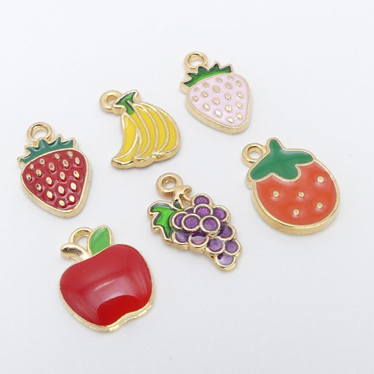 6 Mixed Fruit Enamel Charms