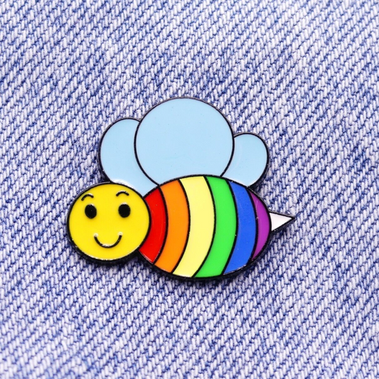 Bee Pin Badge With Rainbow, Enamel Lapel Pins, Pride LGBTQ+