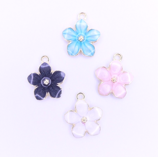 4 Gold Plated Daisy Flower Enamel Charms Jewellery Making