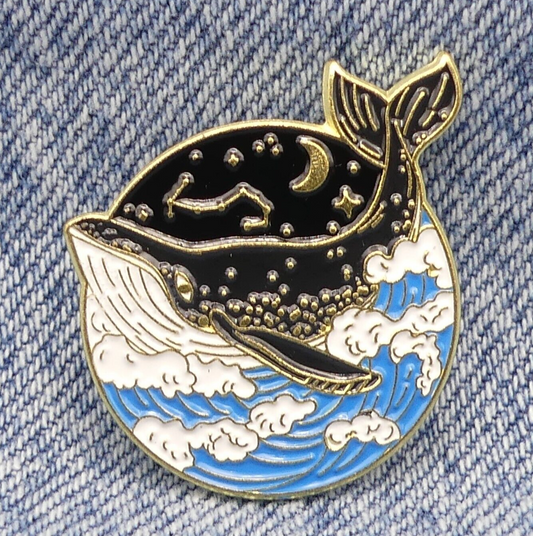 Whale In The Sea Collectable Enamel Pin Badge. Celestial And Whale Pin Badge