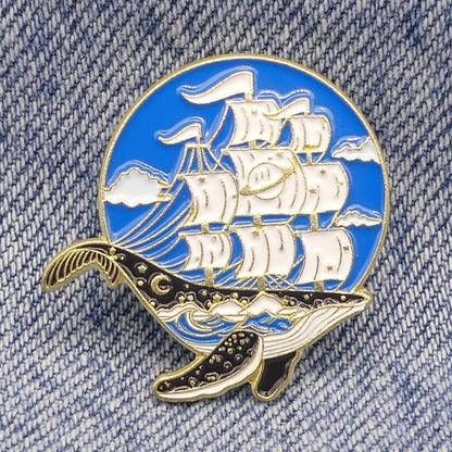 Whale and Ship Enamel pin badge