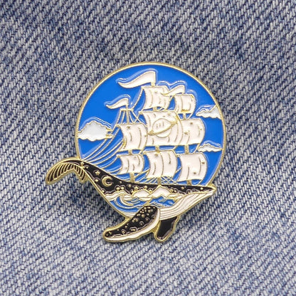 Whale and Ship Enamel pin badge