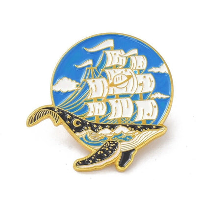 Whale and Ship Enamel pin badge