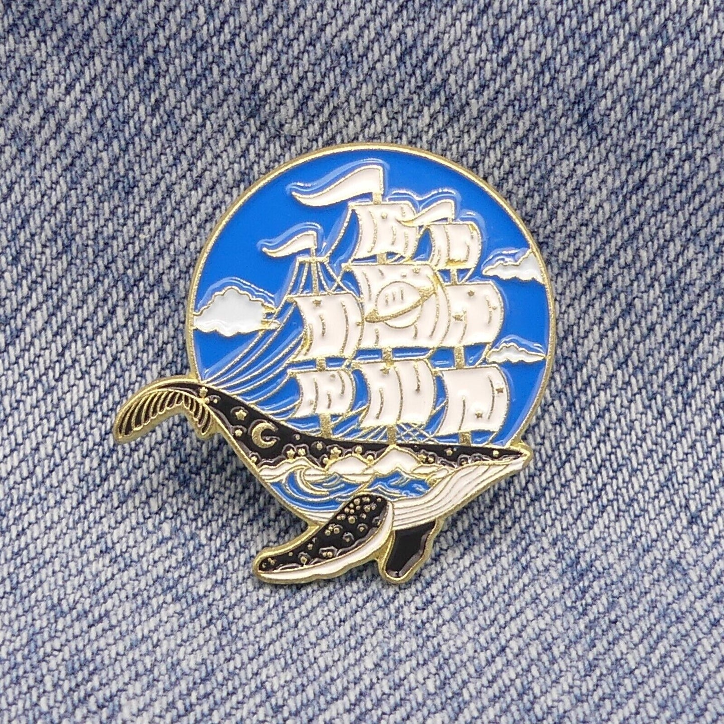 Whale and Ship Enamel pin badge