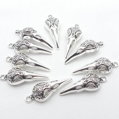 10 Silver Tone  Bird Skull Metal Charms