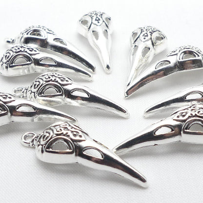 10 Silver Tone  Bird Skull Metal Charms