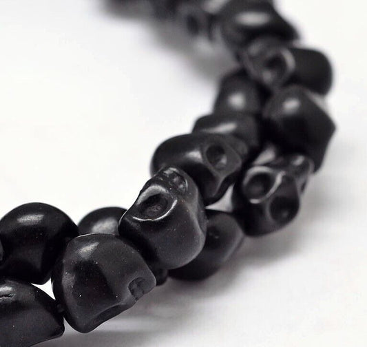 48 Black Skull Beads Synthetic Turquoise 8mm x 6mm Skeleton beads