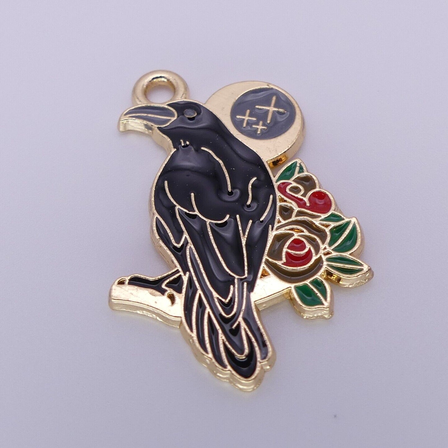 6 Mixed Raven Crow Enamel Charms Goth Black Bird Steampunk Pendant Halloween