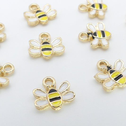 10 Small Yellow and Black Enamel Bee charms