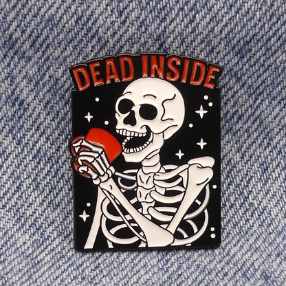 Skeleton Dead Inside Enamel Pin Badge, Collectable Enamel Skull Pin Badge