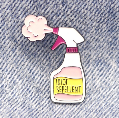 Idiot Repellent Spray Bottle Enamel Pin Badge