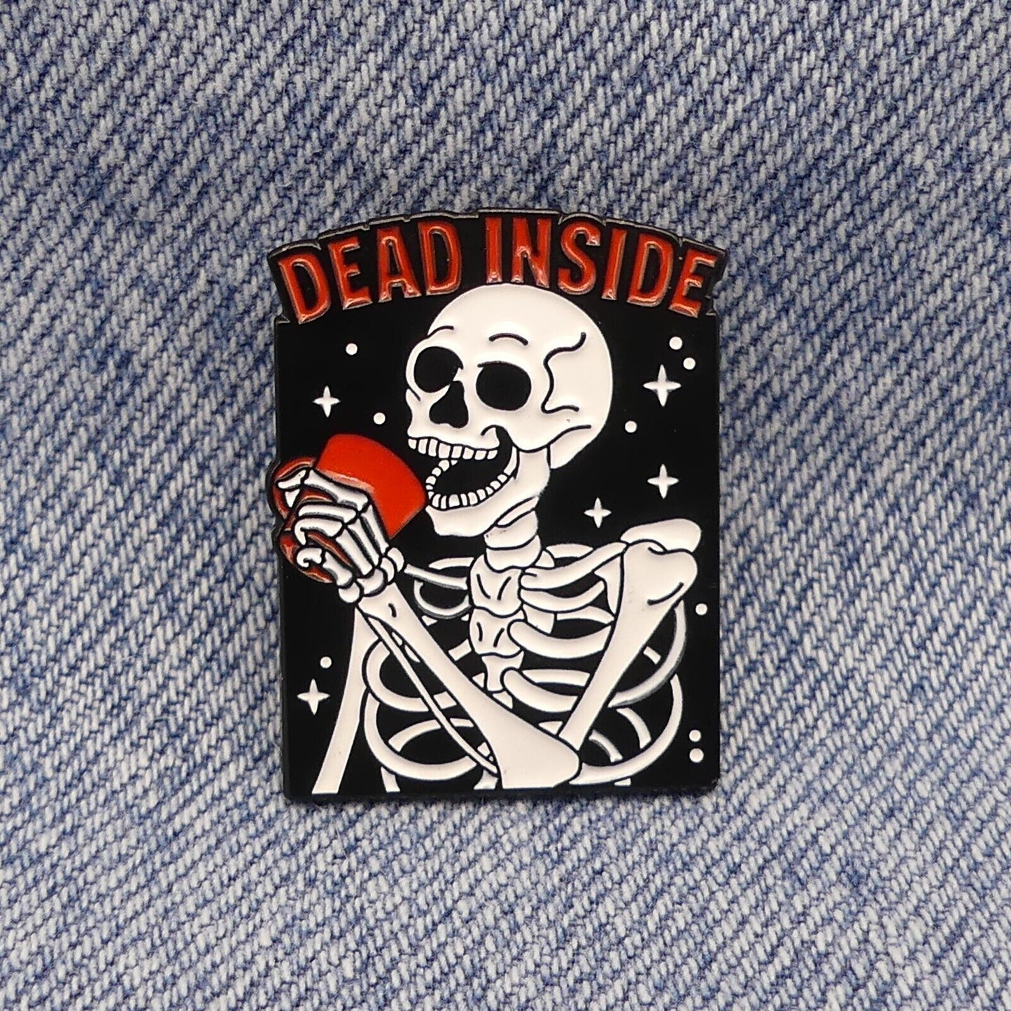 Skeleton Dead Inside Enamel Pin Badge, Collectable Enamel Skull Pin Badge